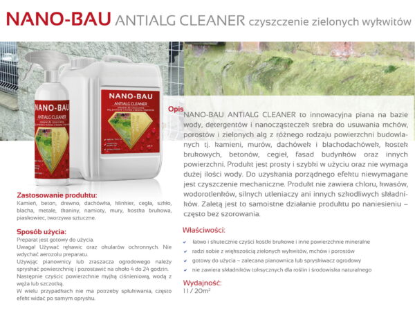 Preparat do usuwania zielonych wykwitów NANO-BAU ANTIALG CLEANER - obrazek 3