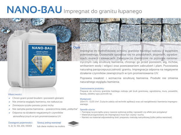 Impregnat do granitu łupanego NANO-BAU Granit Łupany - obrazek 2