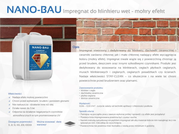 Płyn do impregnacji klinkieru "Mokry Efekt" NANO-BAU KLINKIER WET - obrazek 2