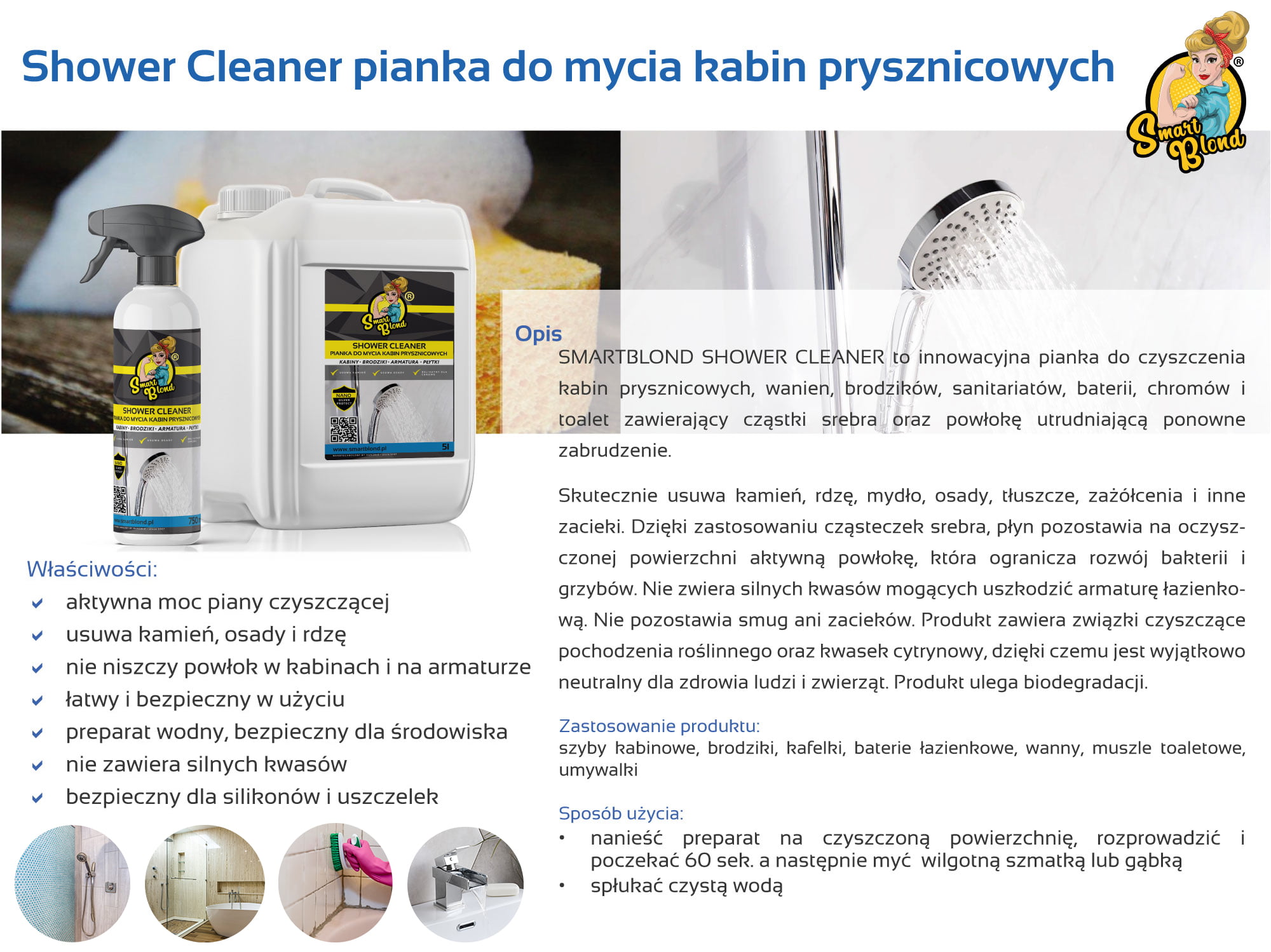 Pianka Do Mycia Kabin Prysznicowych SmartBlond Shower Cleaner NANOECO PL