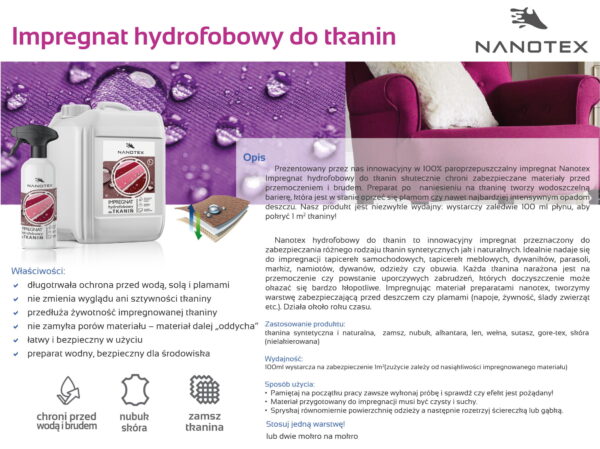 Impregnat hydrofobowy do tkanin NanoTex - obrazek 2