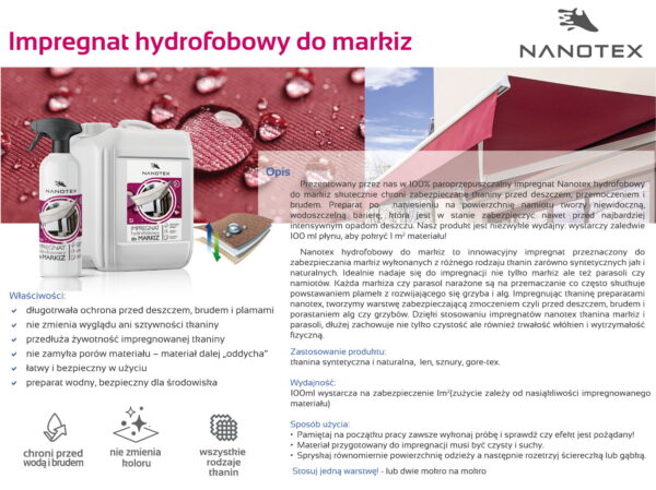 Impregnat hydrofobowy do markiz NanoTex - obrazek 2