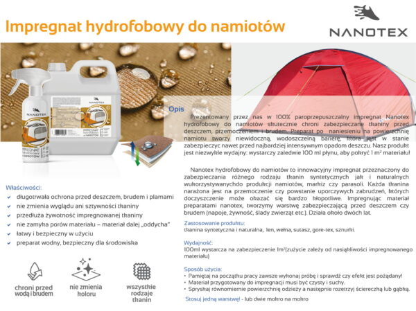 Impregnat hydrofobowy do namiotów NanoTex - obrazek 2