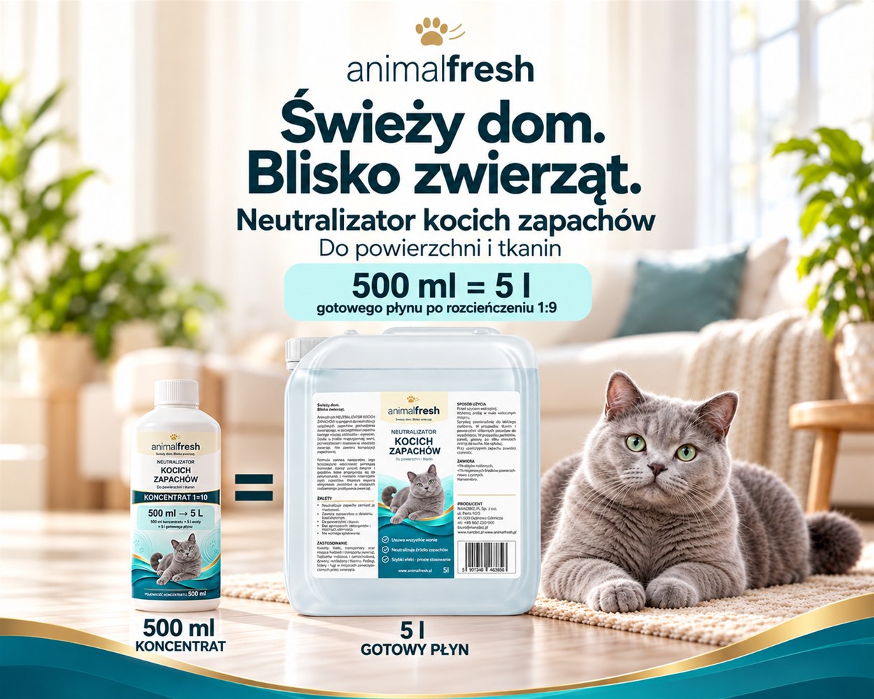 ANIMAL FRESH koncentrat 1=10: 500 ml daje 5 l gotowego płynu